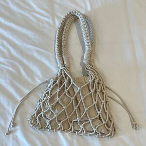 Abercrombie and Fitch Cream Macramé Shoulder Bag with Rope Handles